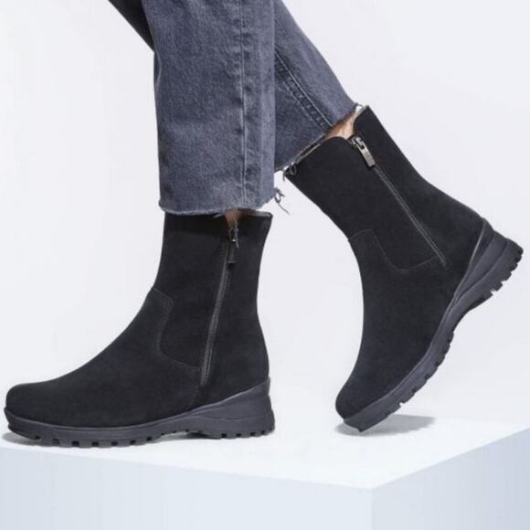 La‎ Canadienne Amy Women's Black SHEARLING BootieS BOOTS SIZE 7.5 - Picture 1 of 15
